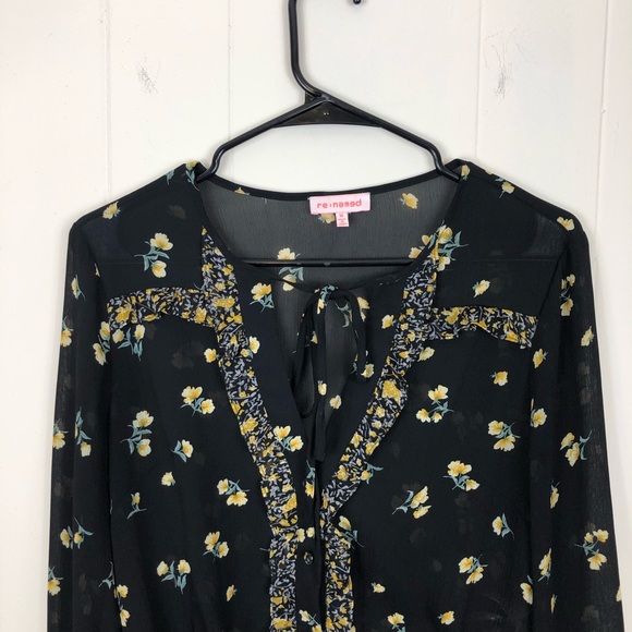 re-named Floral Chiffon Peasant Top Sz M - Picture 2 of 11